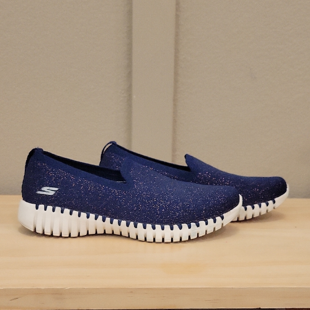 Skechers Air Cooled Goga Mat Sparkle Navy Slip-On Shoes Size 7